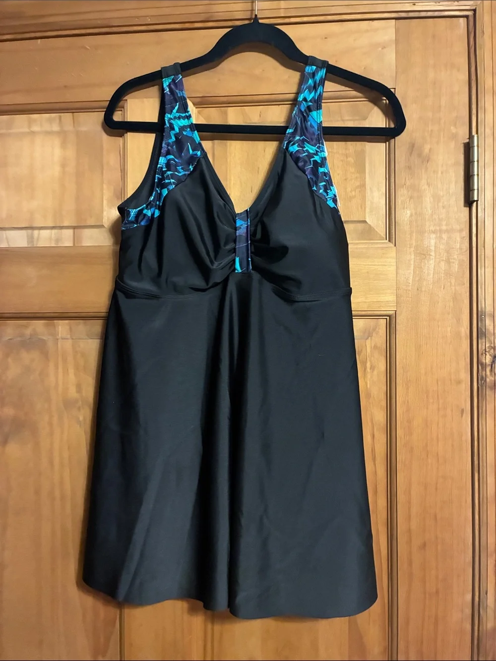 Black Swimsuit with Teal Patterned Straps
